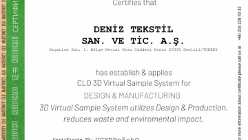 Deniz Tekstil CLO 3D Sürdürülebilirlik Sertifikası Aldı